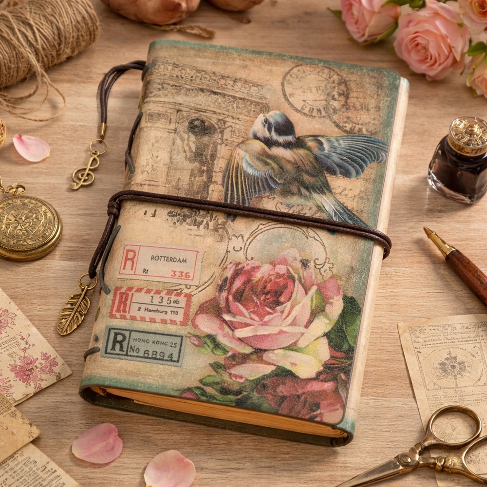 Bird & Rose Journal • Vintage French  Travel Aesthetic Notebook